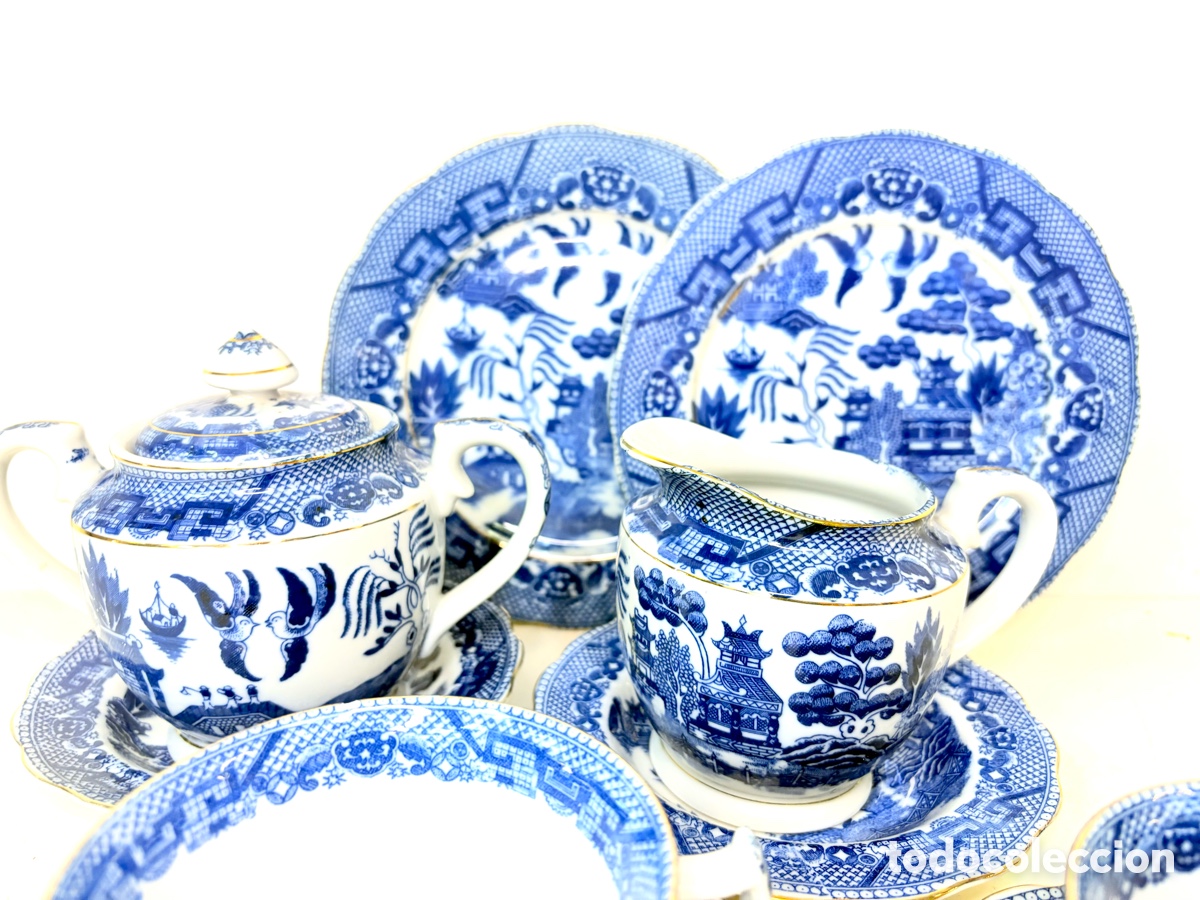 Antig&uuml;edades: Dueto Coffee&Cake Blue Willow Stone China Inglaterra 1929&rsquo;s
