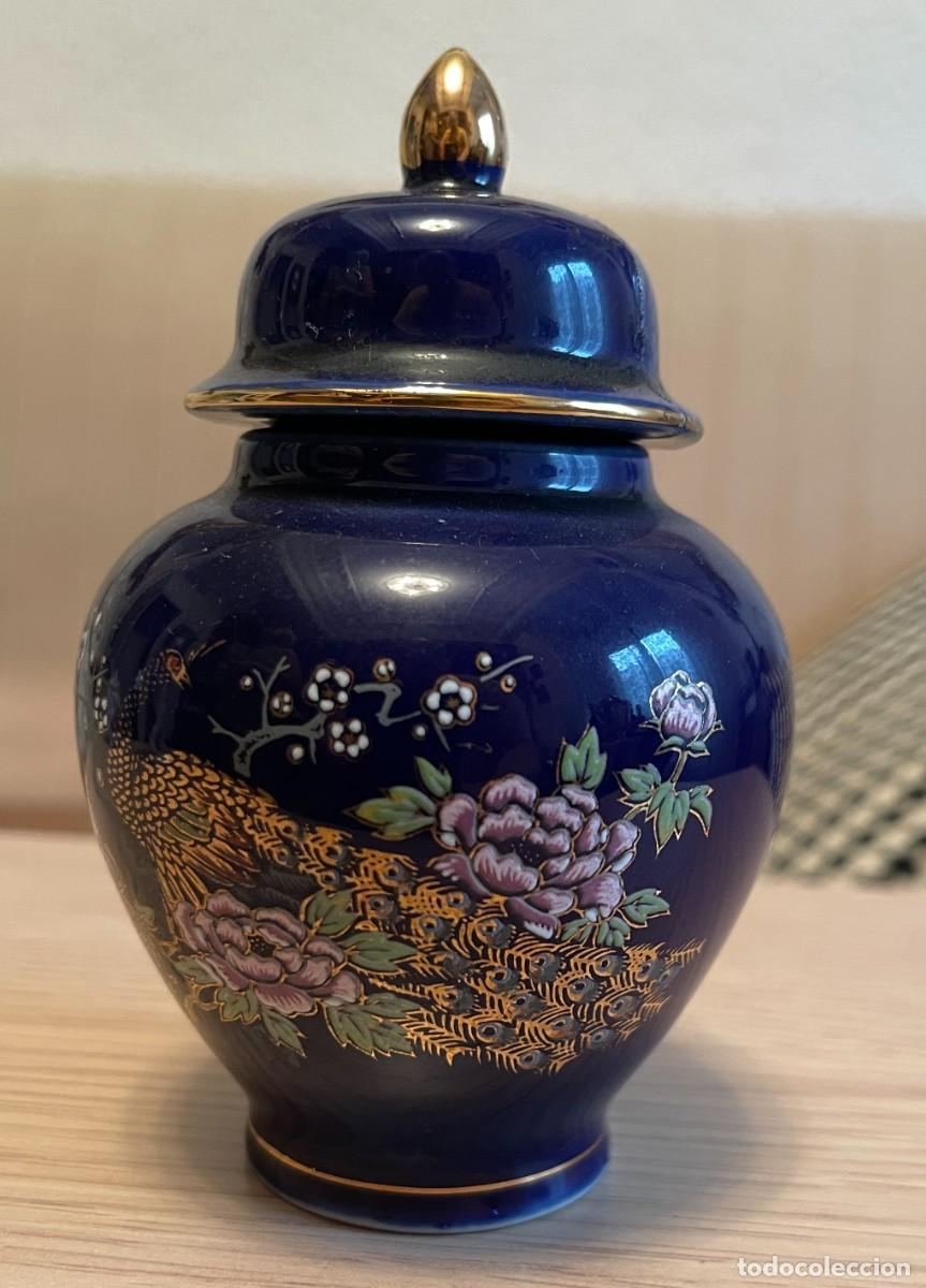 Antig&uuml;edades: Tarro vintage japon&eacute;s de porcelana azul cobalto