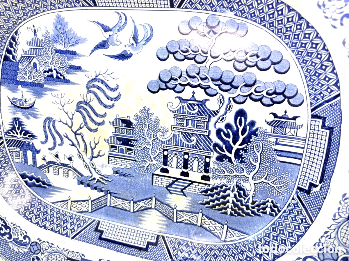 Antig&uuml;edades: Bandeja Blue Willow Pattern By Stone Chine Tableware Inglaterra 1930&rsquo;s - Foto 3