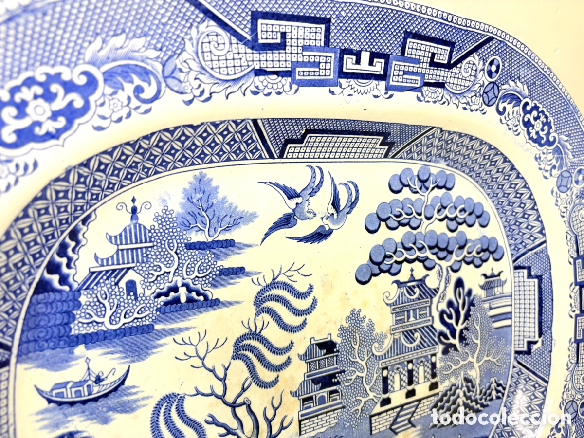 Antig&uuml;edades: Bandeja Blue Willow Pattern By Stone Chine Tableware Inglaterra 1930&rsquo;s - Foto 4