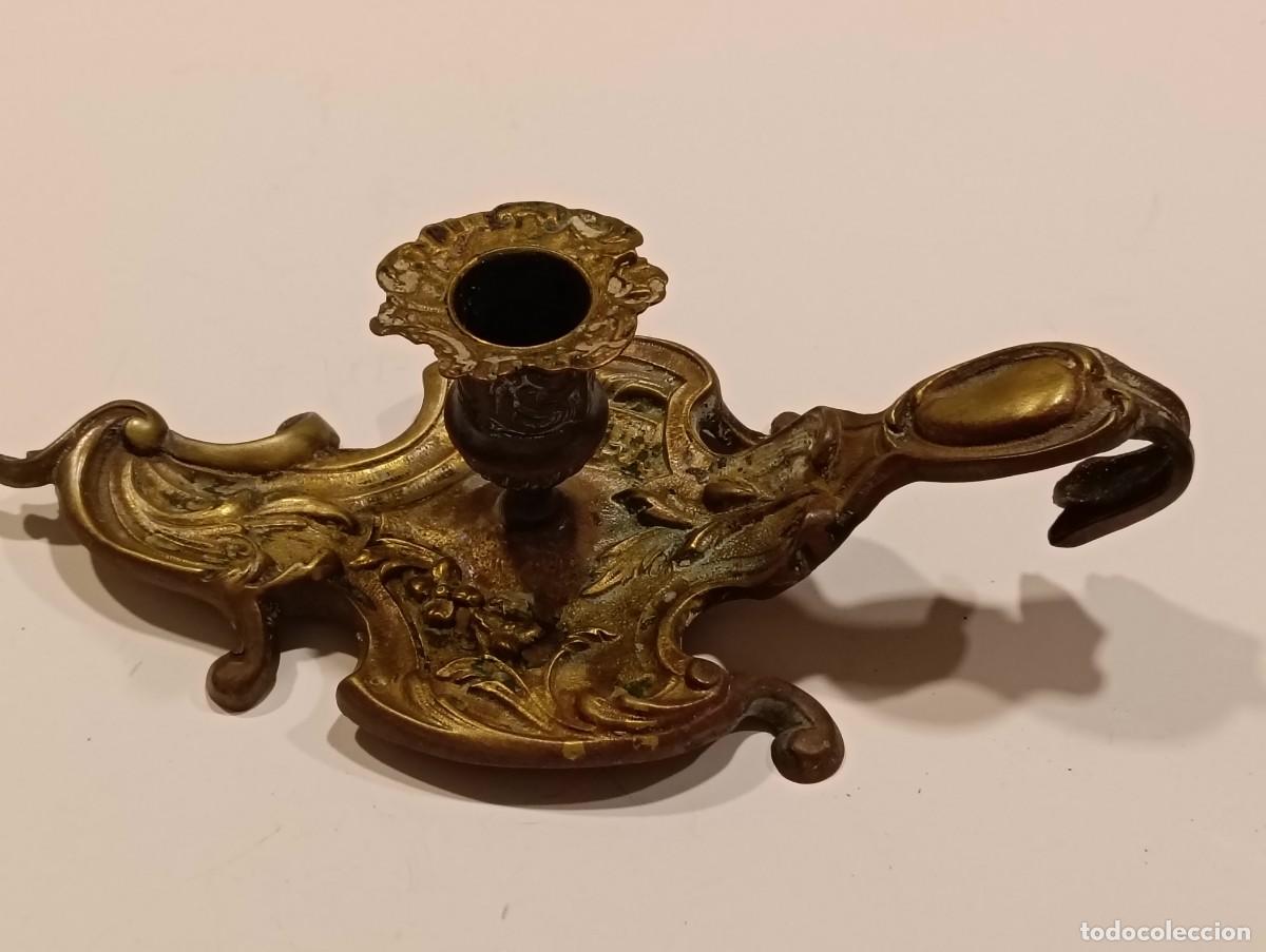 Antig&uuml;edades: Antigua Palmatoria de Mano Modernista - Bronce Macizo - Dise&ntilde;o Org&aacute;nico y Floral - 22 cm