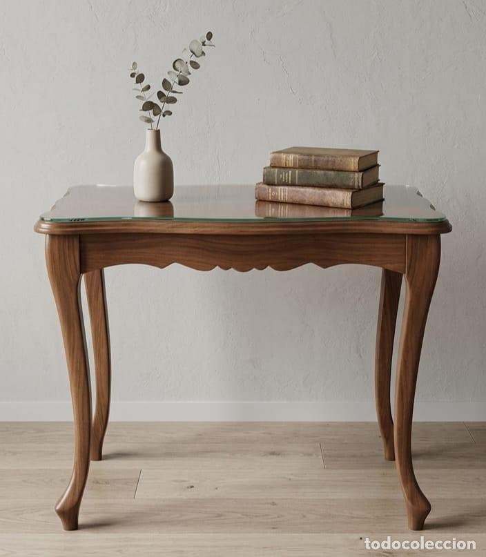 Antiques: Elegante Mesa Auxiliar / Tocador Estilo Isabelino - Cristal a Medida y Tratamiento Anticarcoma