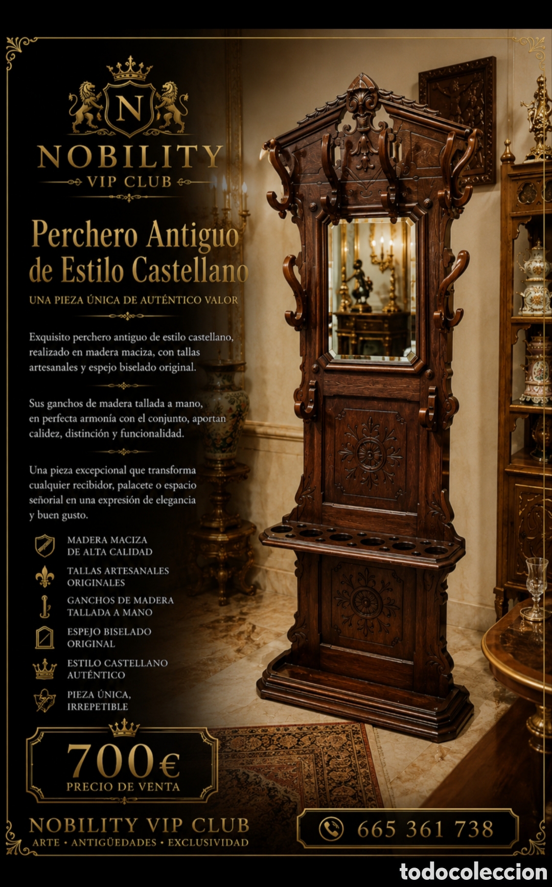 Antig&uuml;edades: Perchero Alfonsino de madera