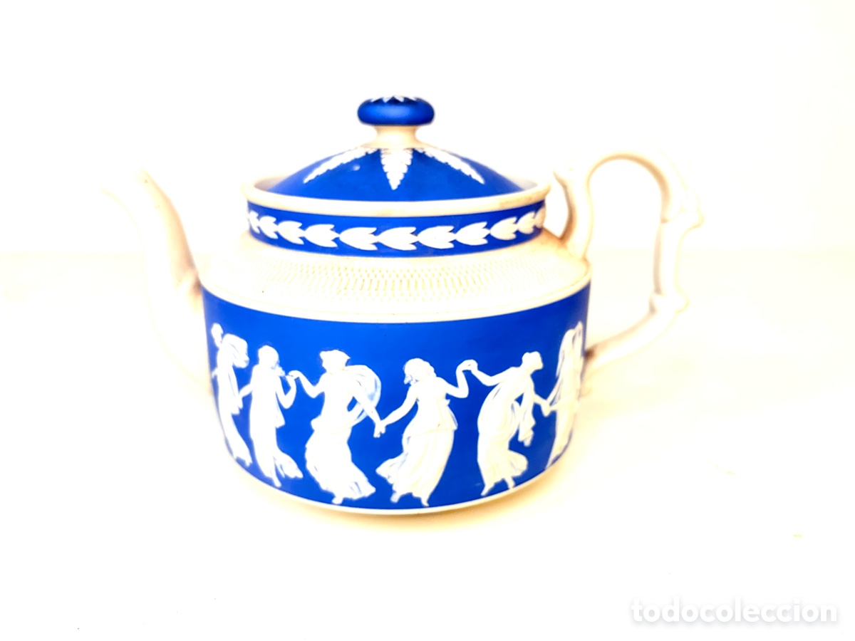 Antig&uuml;edades: Antigua tetera Copeland Late Spode Blue Jasperware Inglaterra circa 1900&rsquo;s
