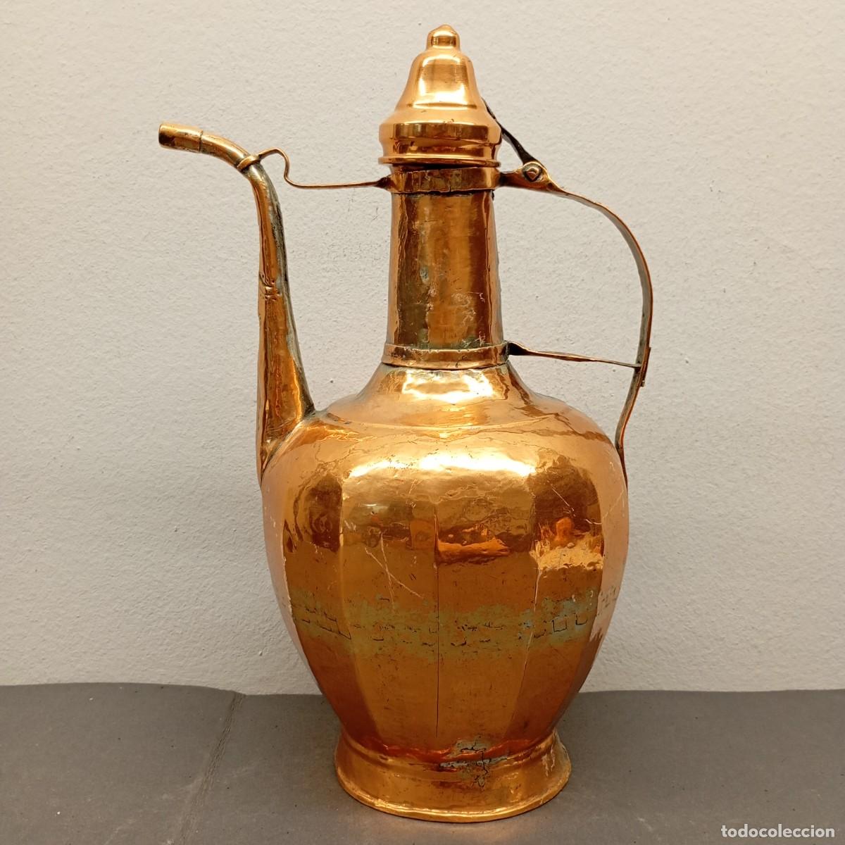 Antig&uuml;edades: ANTIGUA JARRA DE COBRE - IBRIK O AGUAMANIL - SIGLO XIX - CUERPO PULIDO - 395 X 260 MM - 970 G / 1088
