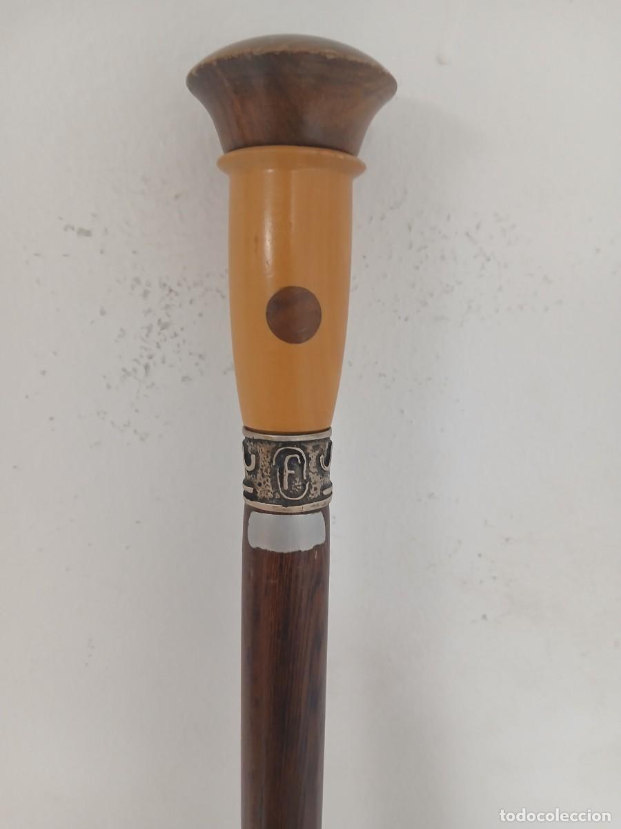 Antig&uuml;edades: Bast&oacute;n milord madera de mongoy y boj. Palo mongoy y anilla de plata. Contera de goma.