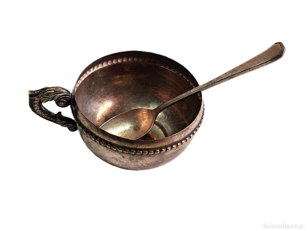 Antig&uuml;edades: TAZA Y CUCHARA ANTIGUAS BANADAS EN PLATA-CHRIS JOHNSON Y CO
