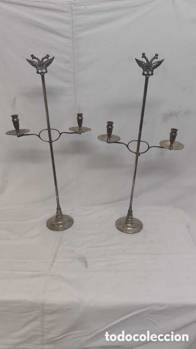 Antig&uuml;edades: Elegante par de candelabros modernistas, F. Valenti, Barcelona, ba&ntilde;ado en plata!