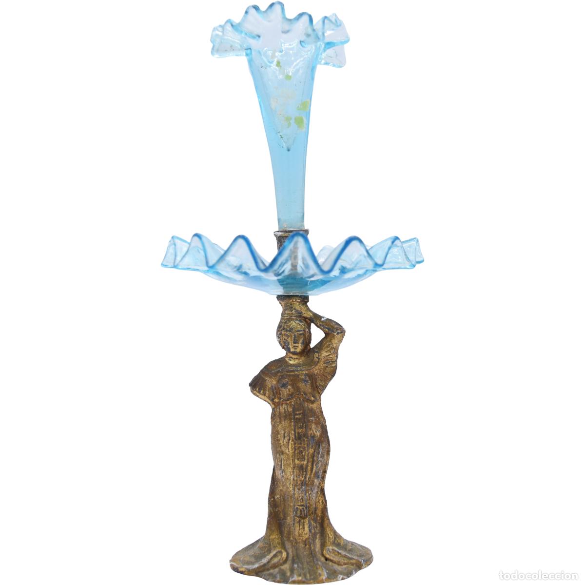 Antig&uuml;edades: Violetero art nouveau de metal y cristal