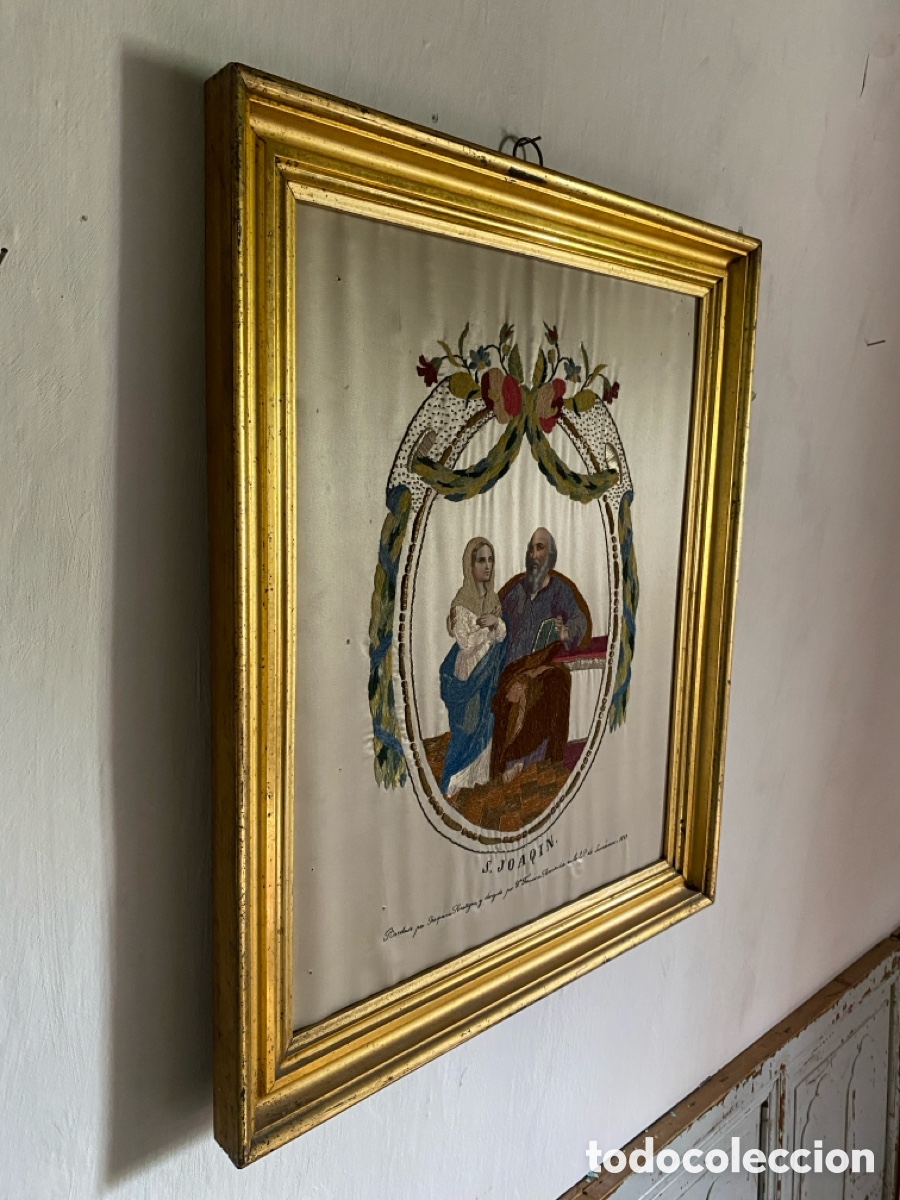 Antig&uuml;edades: Cuadro de seda bordado de 1868 - Foto 2