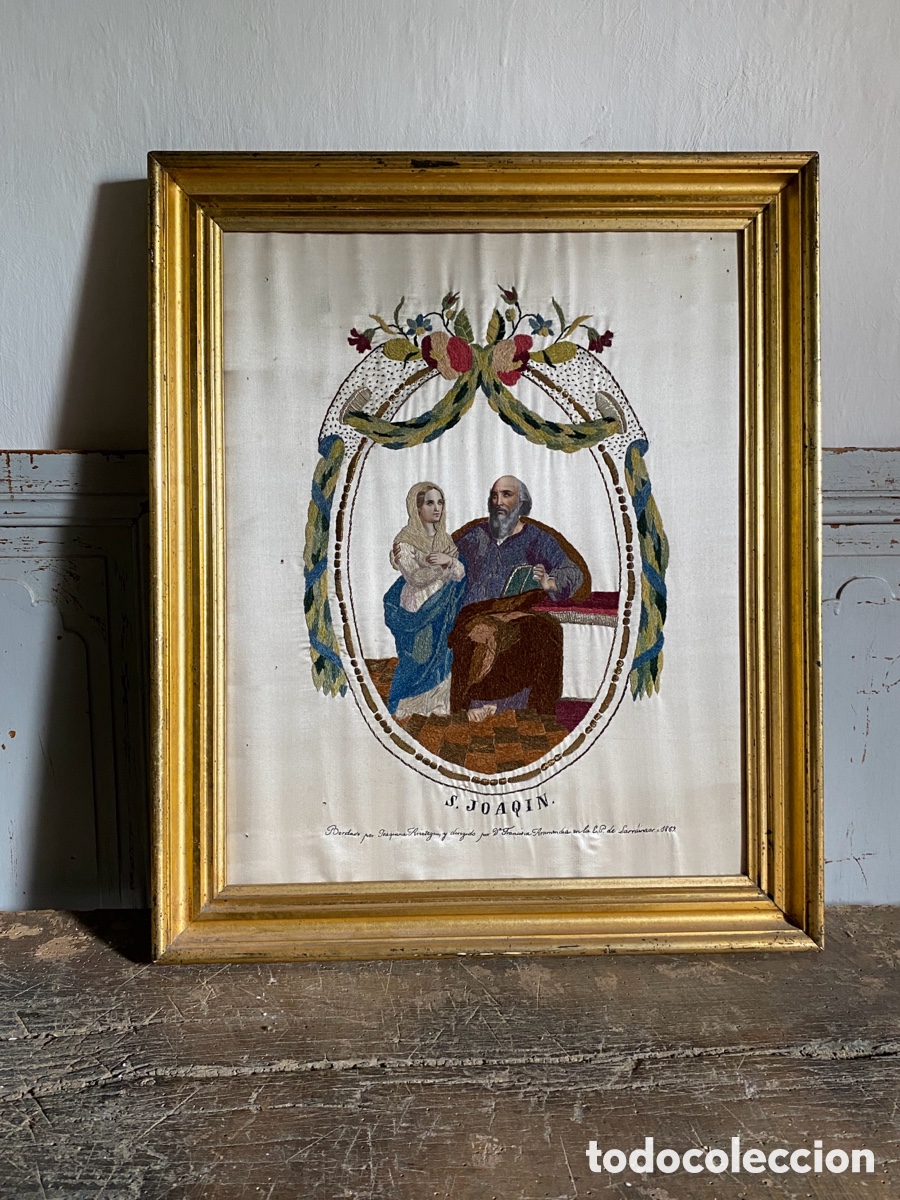 Antig&uuml;edades: Cuadro de seda bordado de 1868 - Foto 1