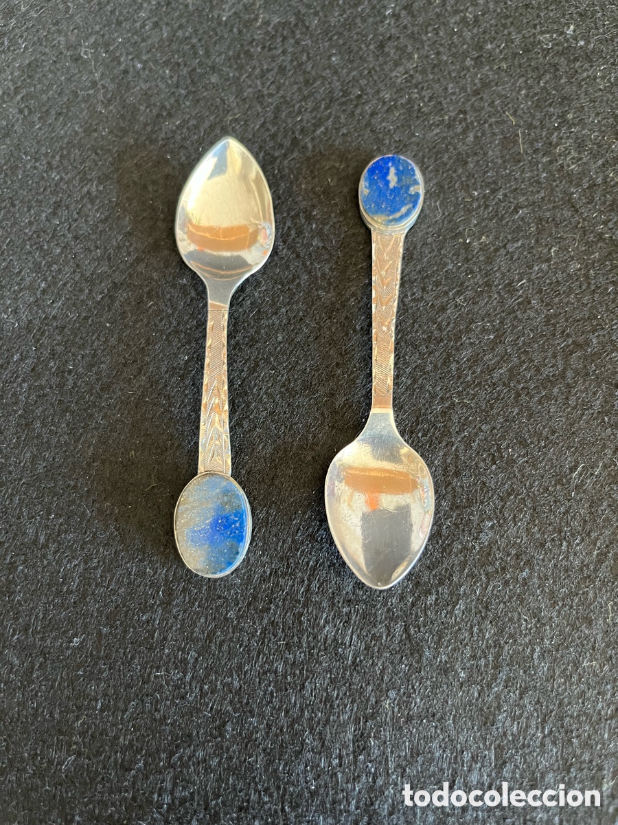 Antig&uuml;edades: Cucharillas de plata 950 y piedra lapisl&aacute;zuli