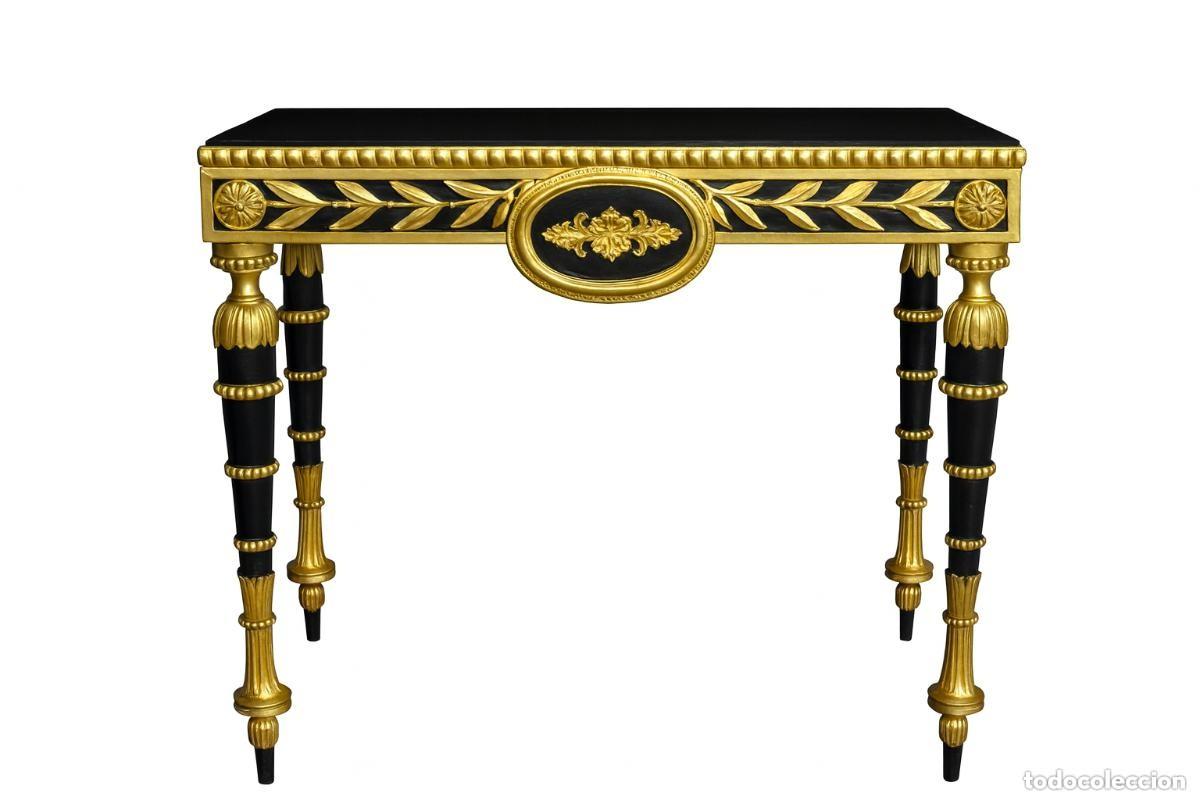 Oggetti Antichi: Mesa auxiliar neocl&aacute;sica negra con detalles en pan de oro &ndash; estilo Imperio franc&eacute;s