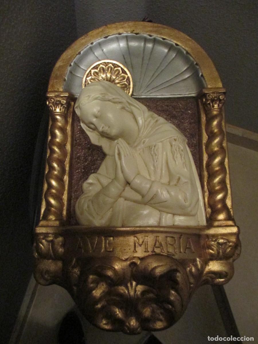 Antig&uuml;edades: Benditera de la Virgen Maria,en madera. - Foto 1
