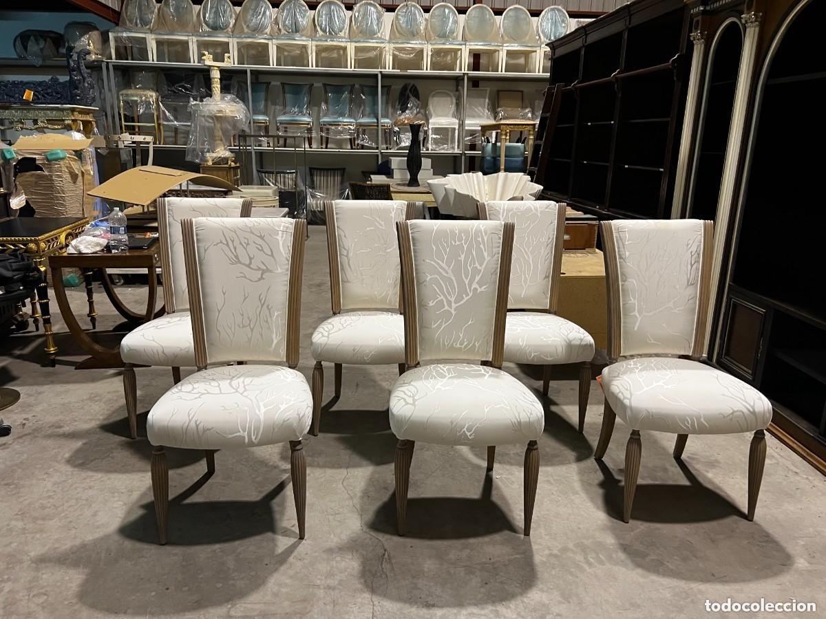 Antiques: Conjunto de 6 sillas de comedor tapizadas en marfil &mdash; dise&ntilde;o elegante en madera natural