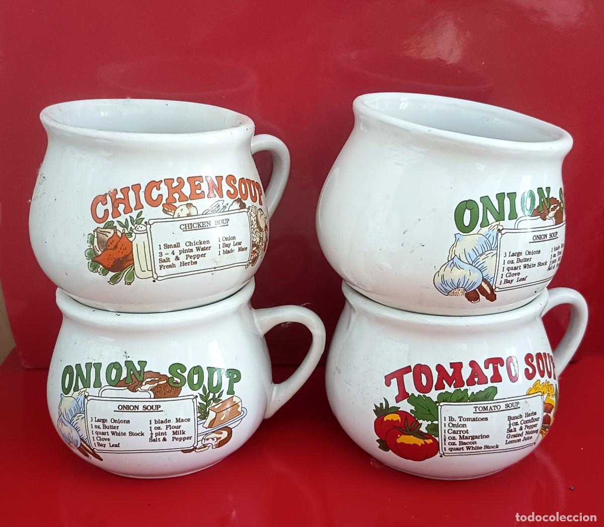 Antig&uuml;edades: INTERESANTE LOTE DE MENAJE DE HOGAR: TAZAS PARA SOPA, JARRAS DE ACERO, ETC, EXC++