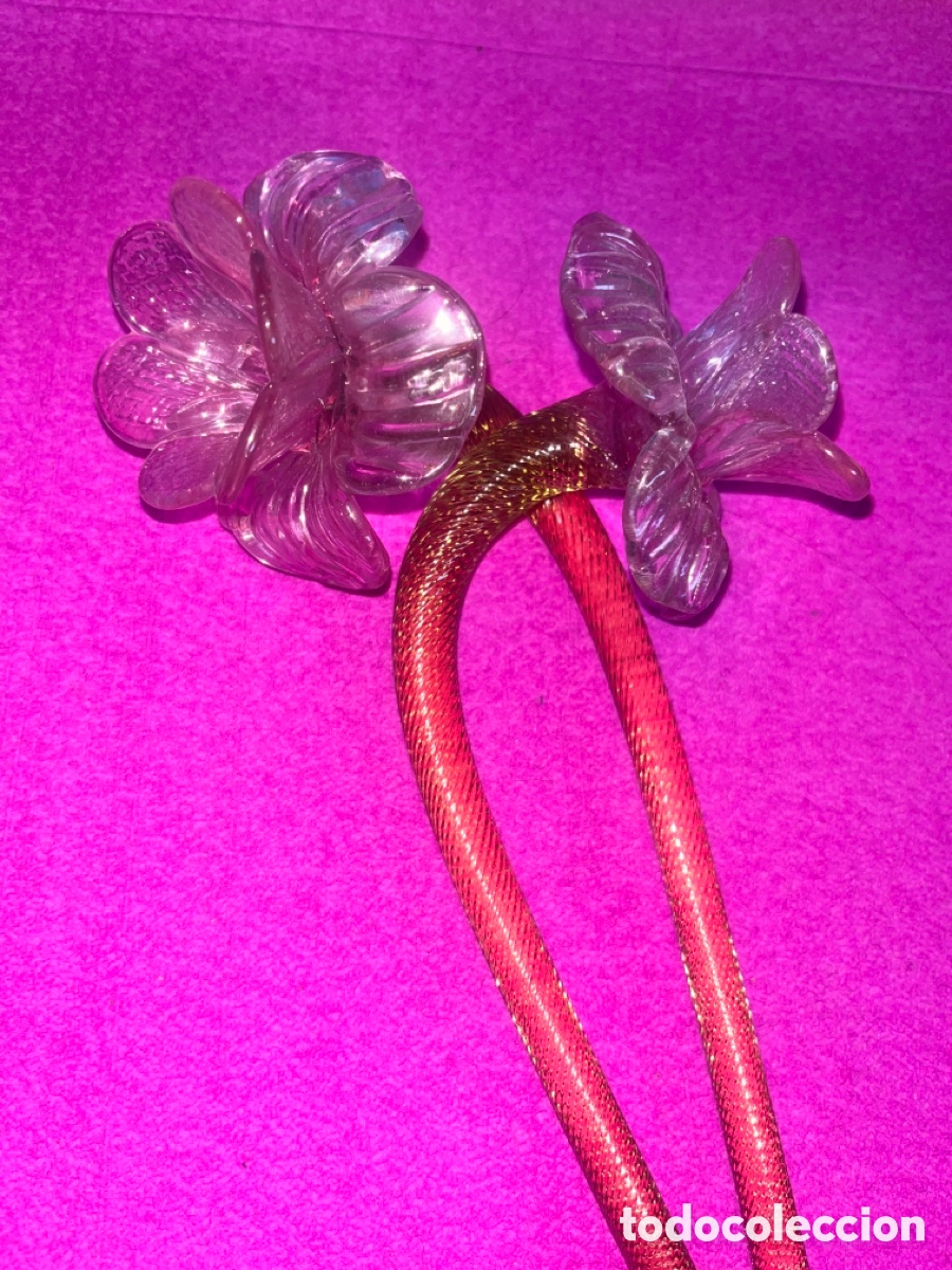 Antig&uuml;edades: Dos Flores de cristal Murano rosa y transparente