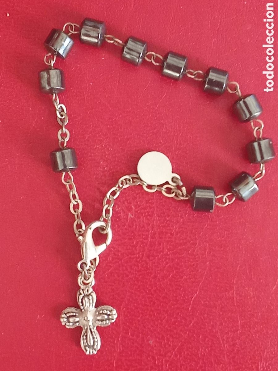 Antig&uuml;edades: Peque&ntilde;o Rosario de mano ,cuentas metalicas ,JMJ