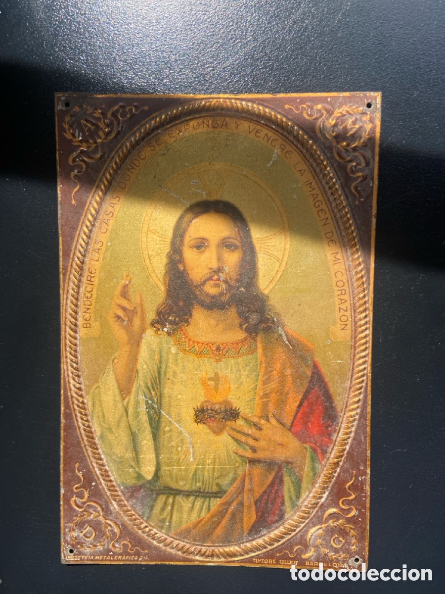 Antig&uuml;edades: Chapa antigua del Sagrado Coraz&oacute;n de Jes&uacute;s, Bendecir&eacute; las casas....