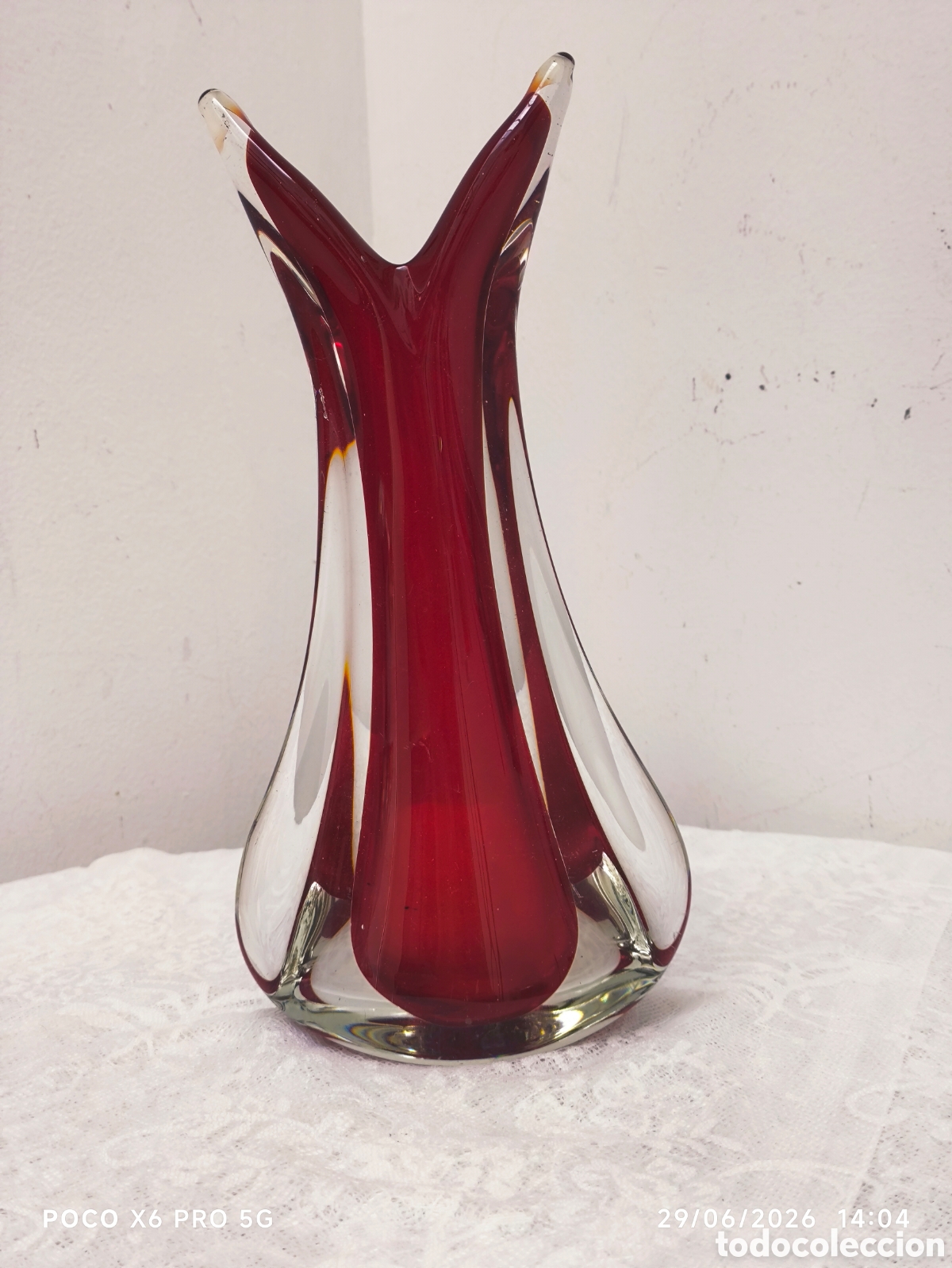 Antig&uuml;edades: Jarr&oacute;n Seguso de cristal de Murano, 1955, Italia Jarr&oacute;n vintage de cristal art&iacute;stico Murano Sommerso