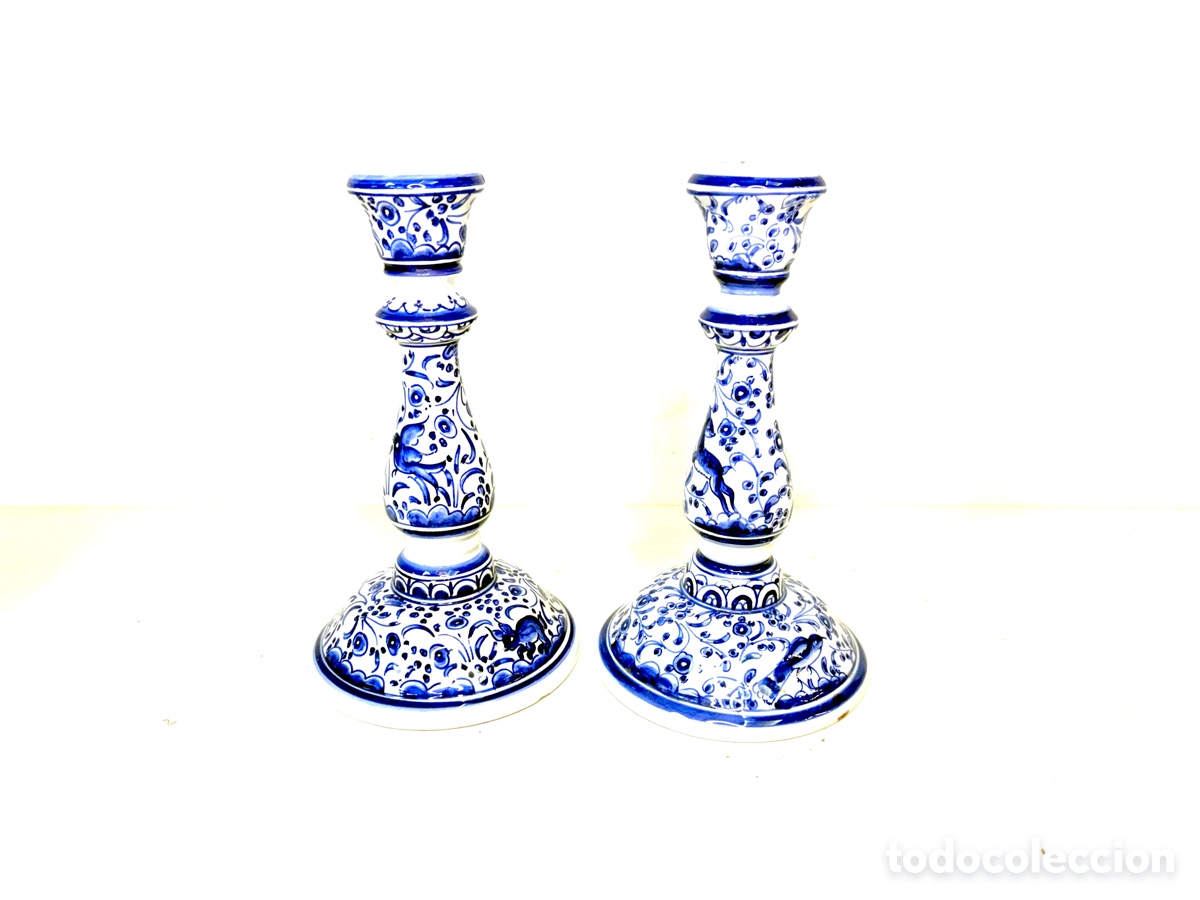 Antiquit&auml;ten: Pareja de candelabros en cer&aacute;mica Conimbriga Portugal 1960&rsquo;s