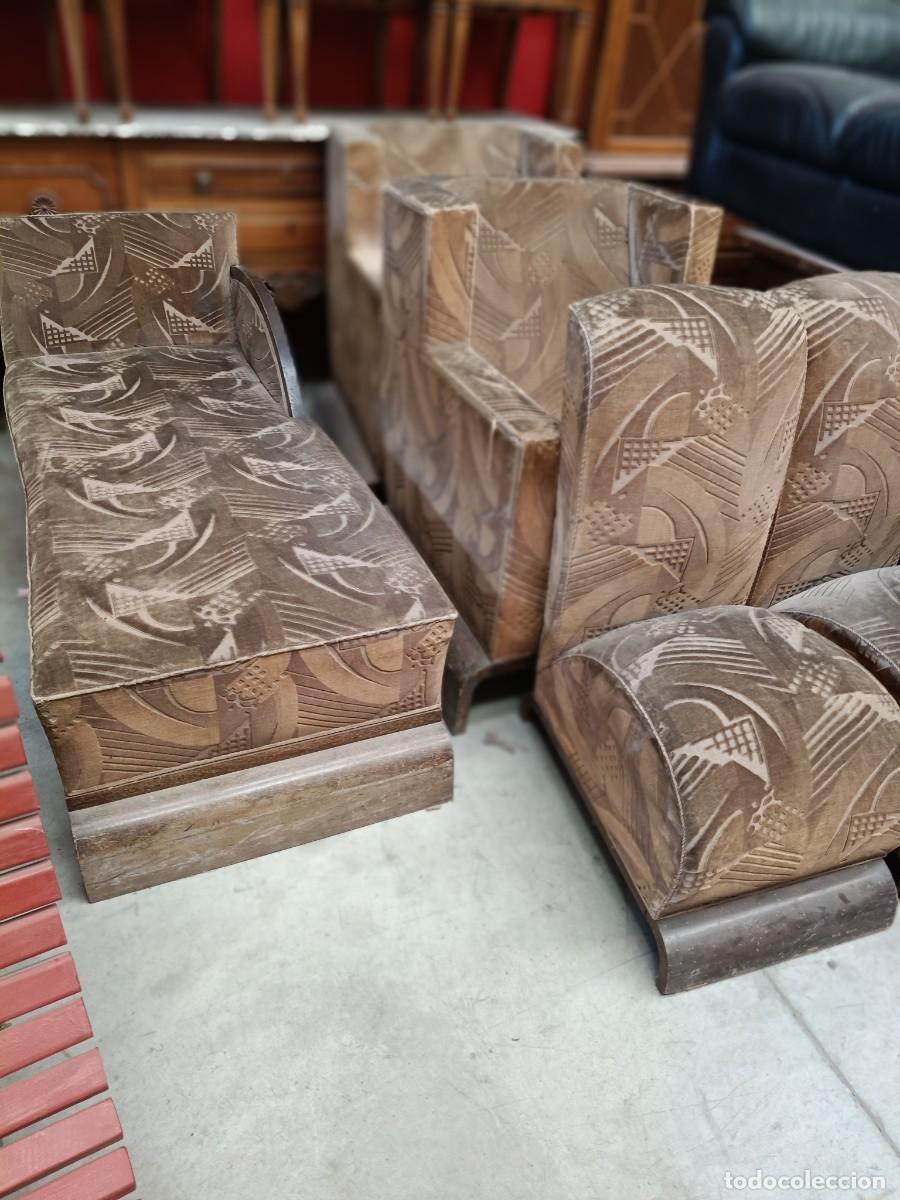 Antig&uuml;edades: Espectacular conjunto de Chaiselongue, dos sillones con brazos y dos sin brazos art dec&oacute;