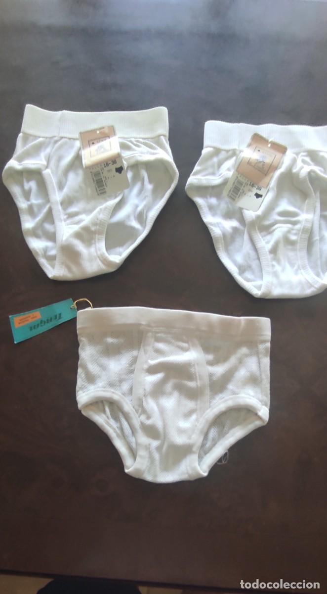 Antig&uuml;edades: LOTE 3 SLIPS CALZONCILLOS VINTAGE A&Ntilde;OS 70/80 - NUEVOS CON ETIQUETA - TALLA INFANTIL JUVENIL