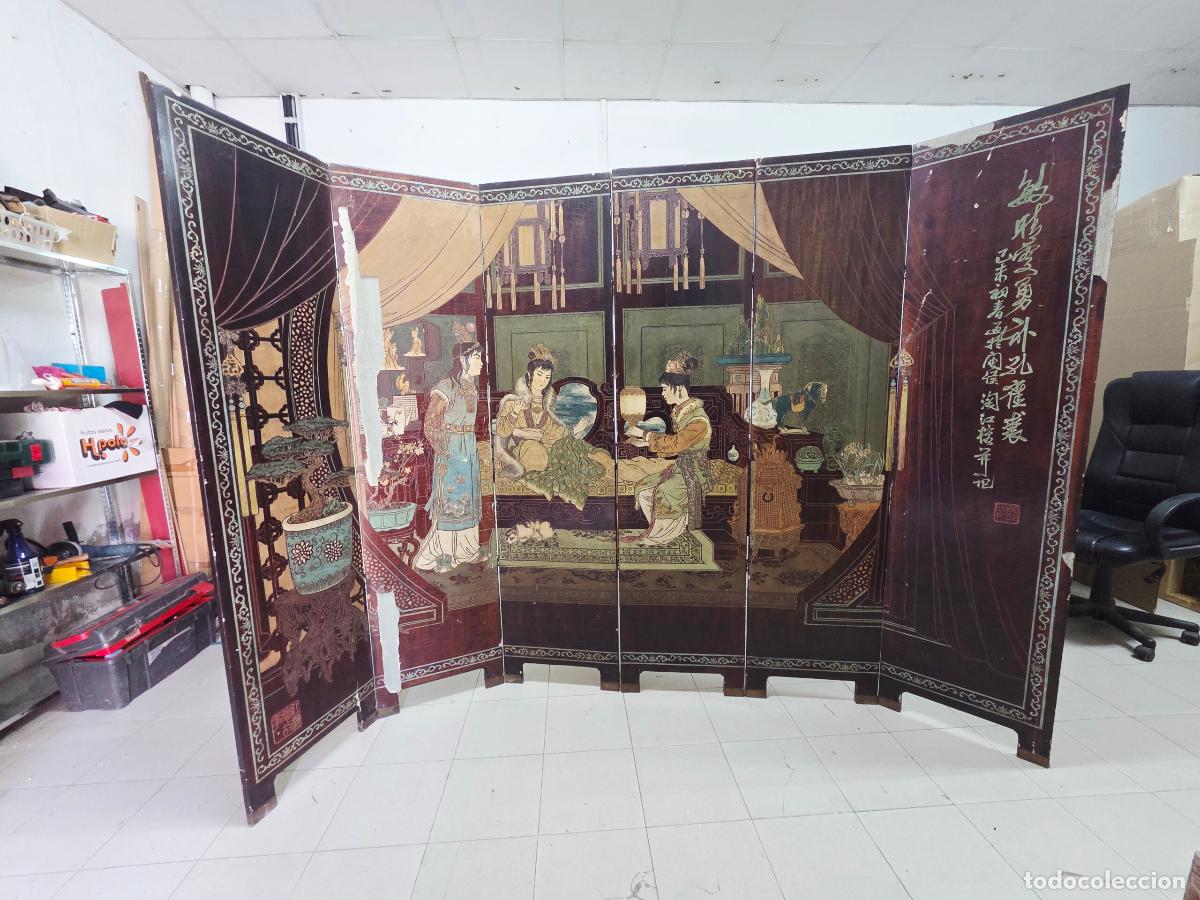 Antig&uuml;edades: Biombo chino oriental lacado 6 hojas