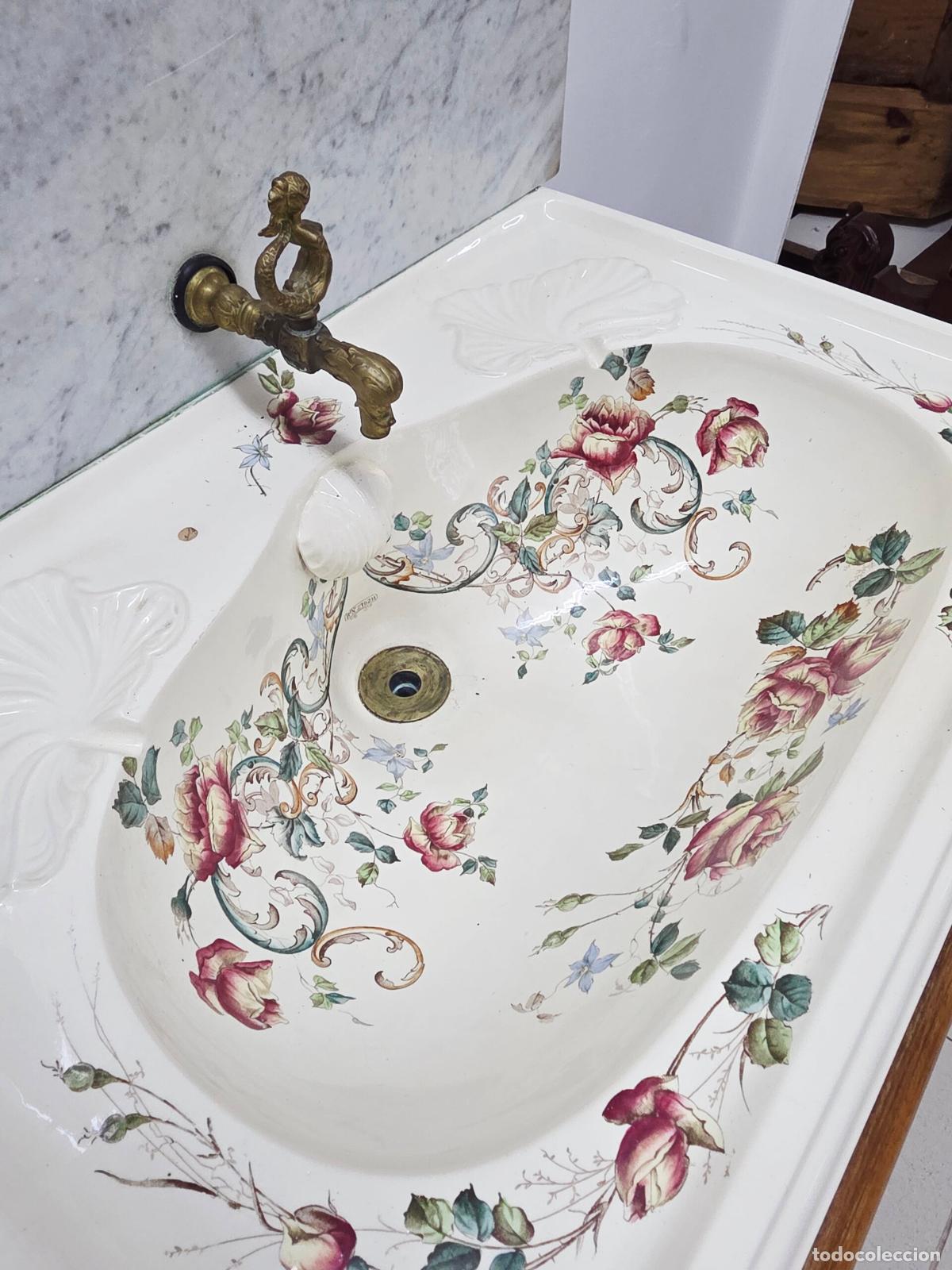 Antig&uuml;edades: Mueble lavabo antiguo con espejo - Foto 8