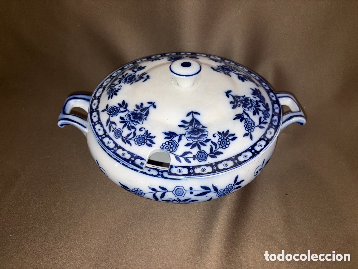 Oggetti Antichi: Descripci&oacute;n: sopera de cer&aacute;mica La Cartuja Pickman, modelo Tokio, principios de siglo XX,33 aprox.
