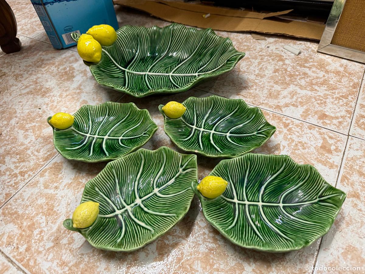 Antig&uuml;edades: Encantador conjunto de bandejas de ceramica con limones Plato de enga&ntilde;o. Ideal para tapas o entrante