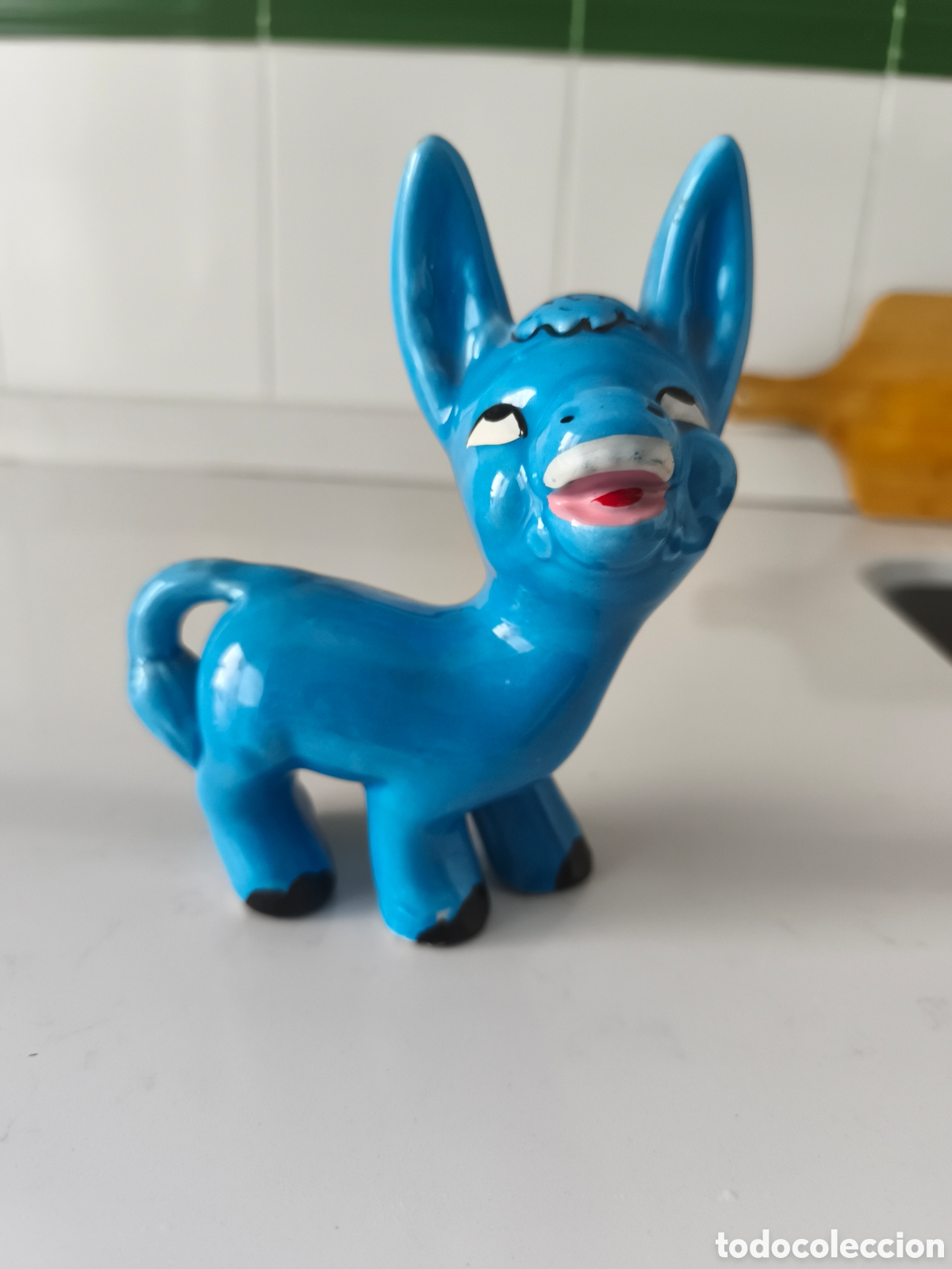 Oggetti Antichi: Antiguo burrito de porcelana color azul en buen estado