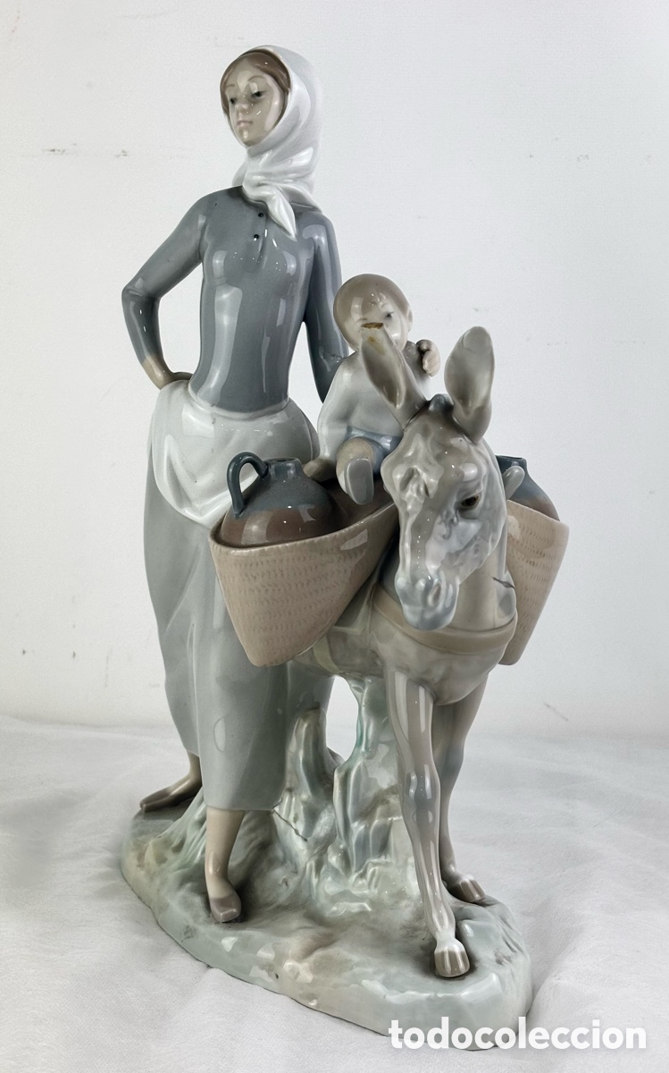 Antiquit&auml;ten: CAMPESINA CON BURRO Y NI&Ntilde;O - PORCELANA LLADR&Oacute;