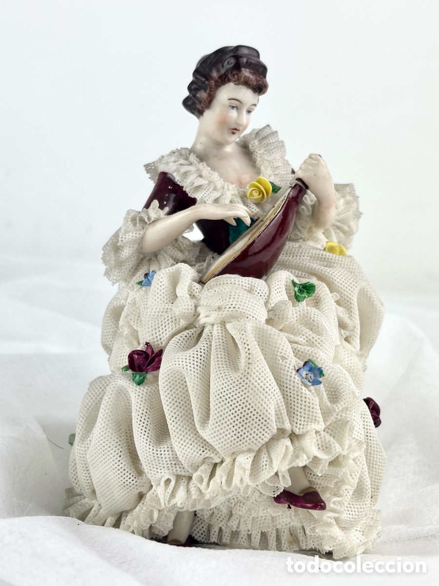 Antig&uuml;edades: CHICA CON BANDURRIA - PORCELANA DE DRESDEN
