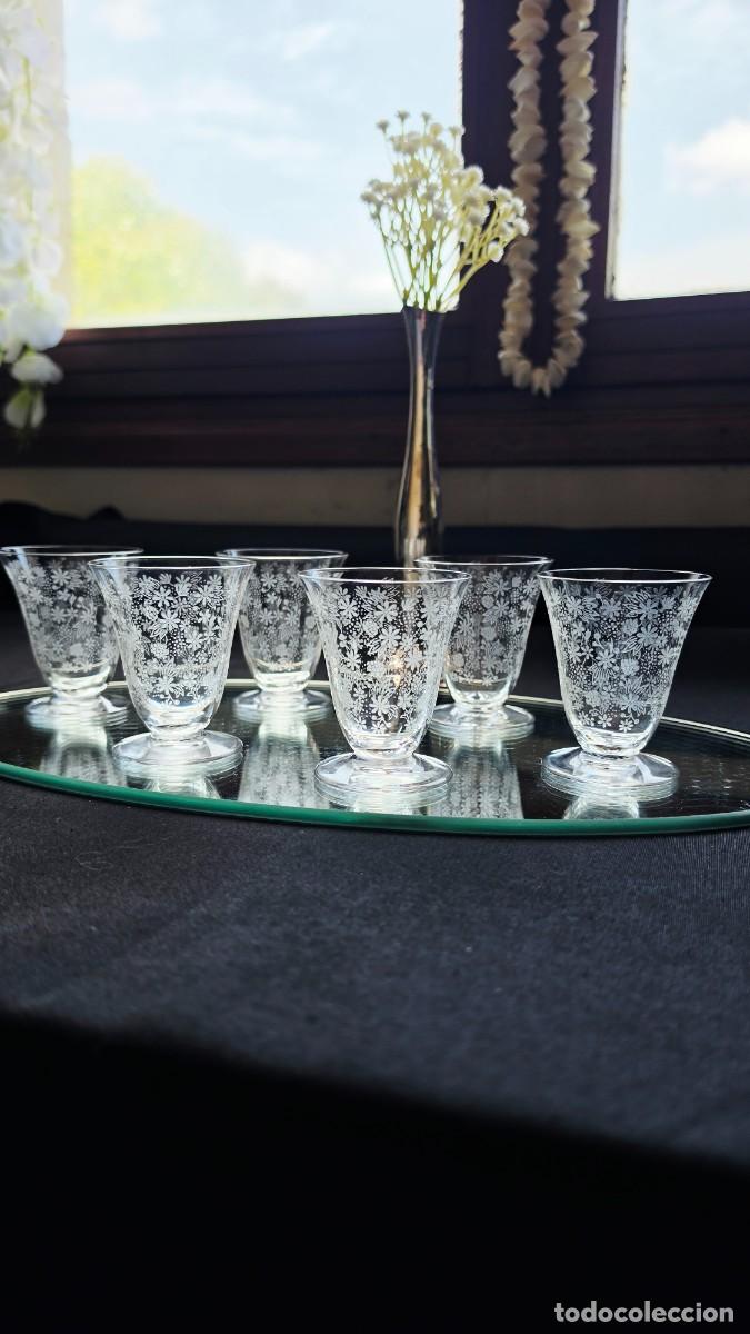 Antig&uuml;edades: Exclusivo Lote 6 Copas Oporto Cristal de Baccarat Grabado &Aacute;cido Modelo Barni 1900