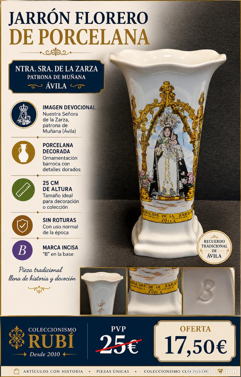 Antig&uuml;edades: JARR&Oacute;N FLORERO PORCELANA NTRA. SRA. DE LA ZARZA | MU&Ntilde;ANA (&Aacute;VILA) | 25 CM | VIRGEN | MARCA INCISA
