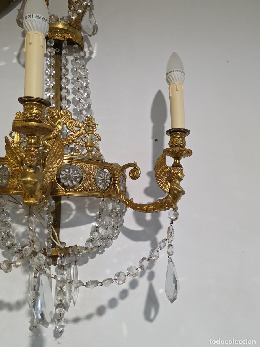 Antig&uuml;edades: Candelabros pared Imperio bronce y cristal - Foto 4