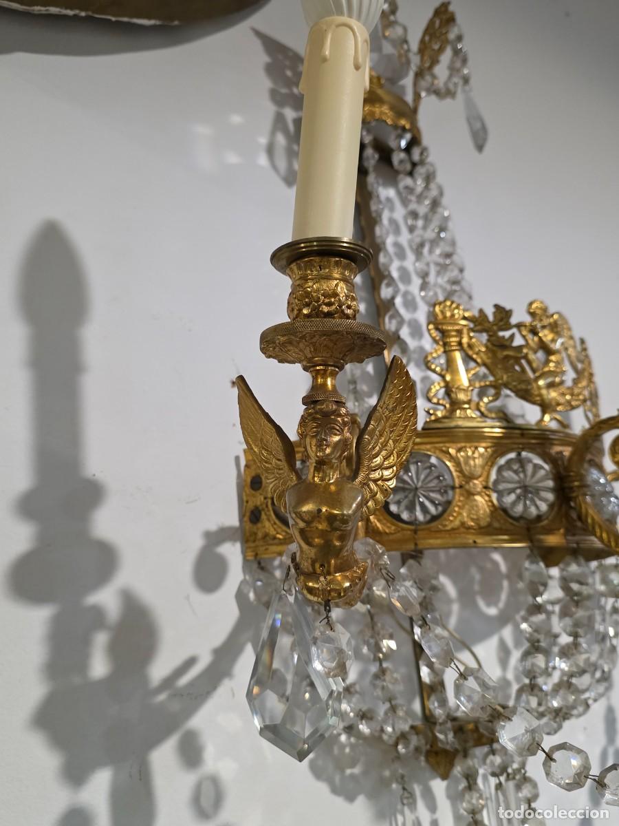 Antig&uuml;edades: Candelabros pared Imperio bronce y cristal - Foto 7