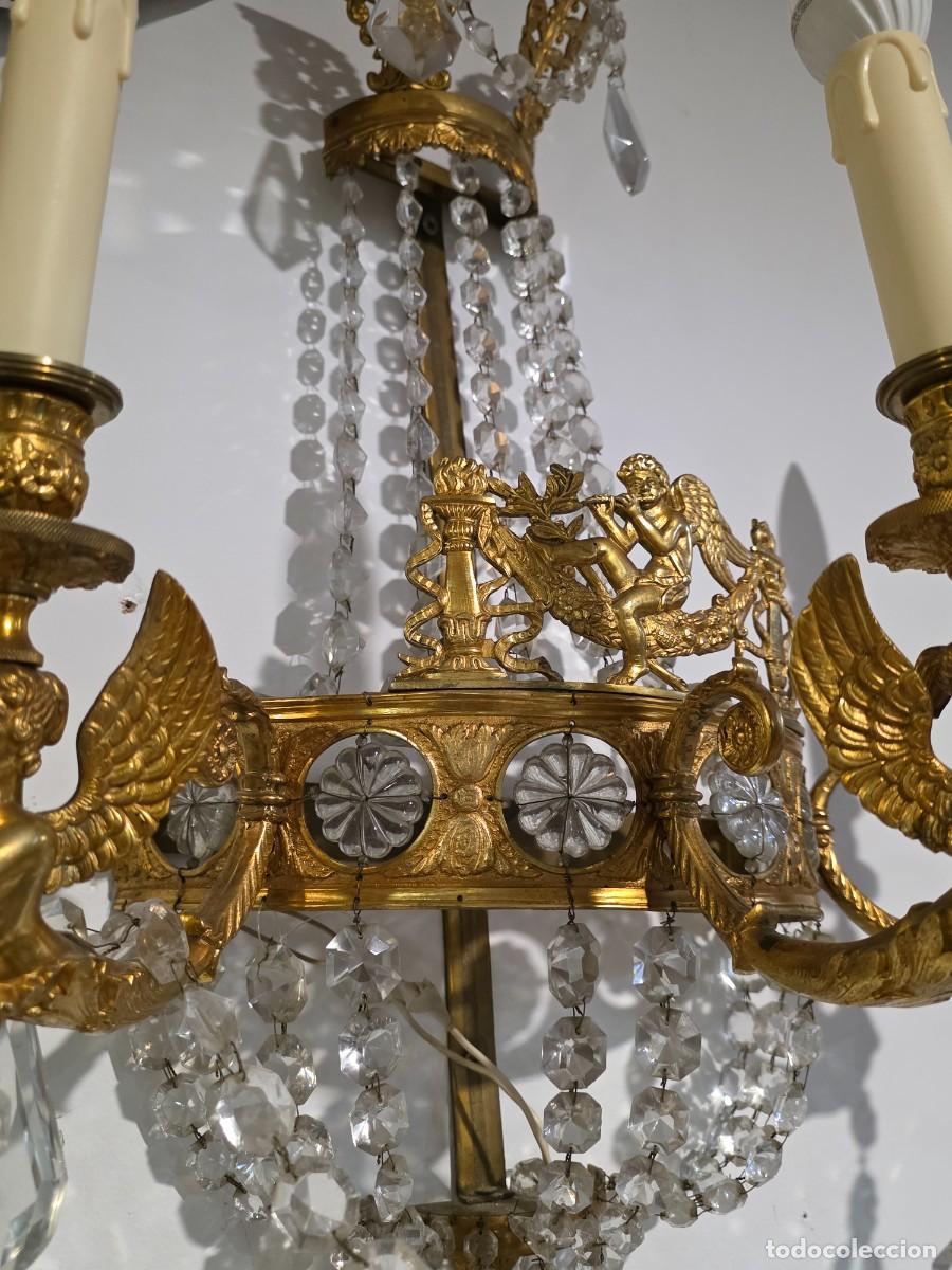 Antig&uuml;edades: Candelabros pared Imperio bronce y cristal - Foto 8