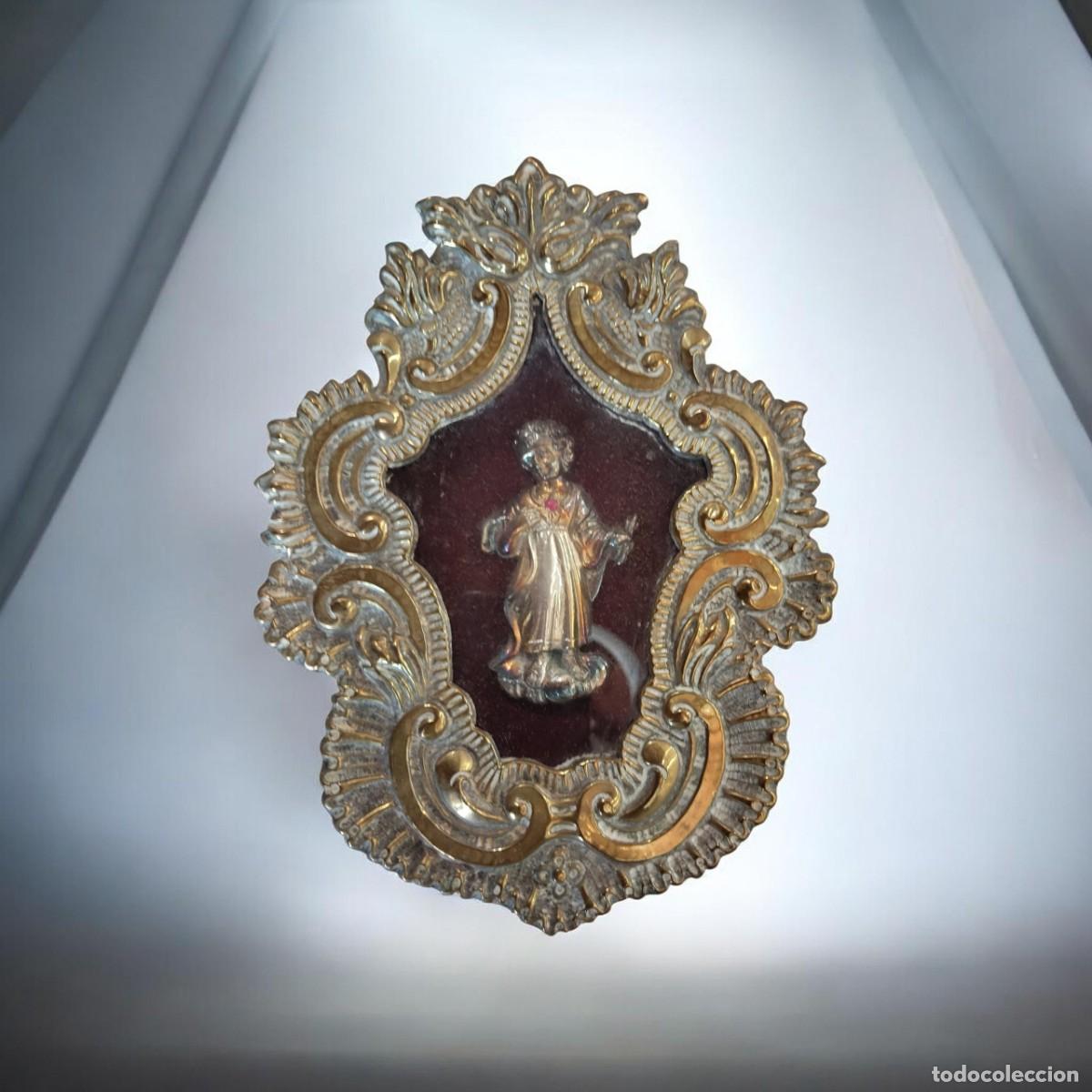 Antig&uuml;edades: Antiguo relicario S. XIX Ni&ntilde;o Jes&uacute;s Sagrado Coraz&oacute;n Metal plateadol
