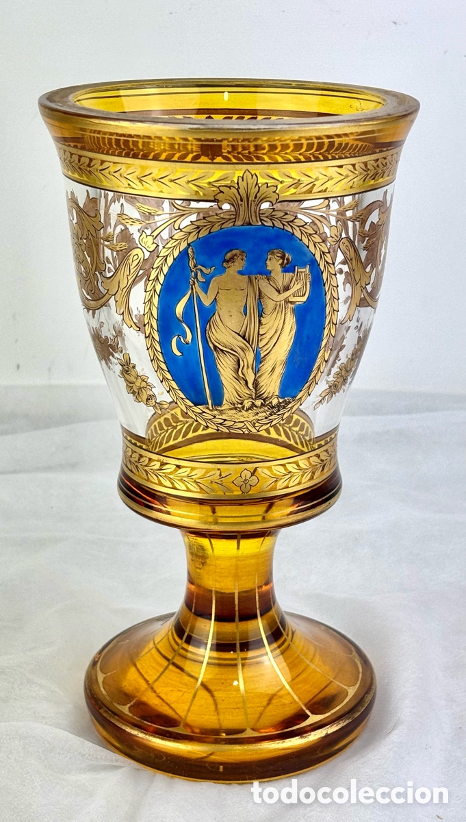 Oggetti Antichi: GRAN COPA CRISTAL ESMALTADO DE BOHEMIA - ESCENA MITOLOGICA- SIGLO XIX