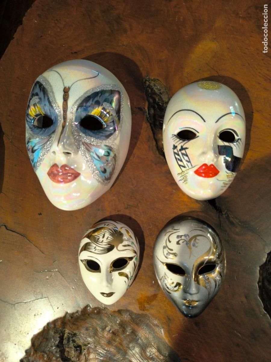 Antig&uuml;edades: 4 CARETAS VENECIANAS DE CERAMICA MADE IN ITALY LA MAS GRANDE 1,5X15 CM