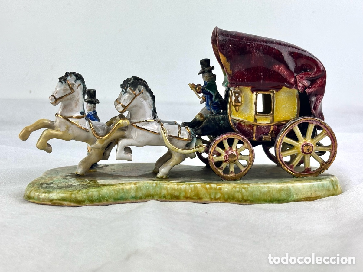 Antiquit&eacute;s: CARRUAJE DE CABALLOS DE PORCELANA - &ldquo;EDAC, PAR&Iacute;S&rdquo;