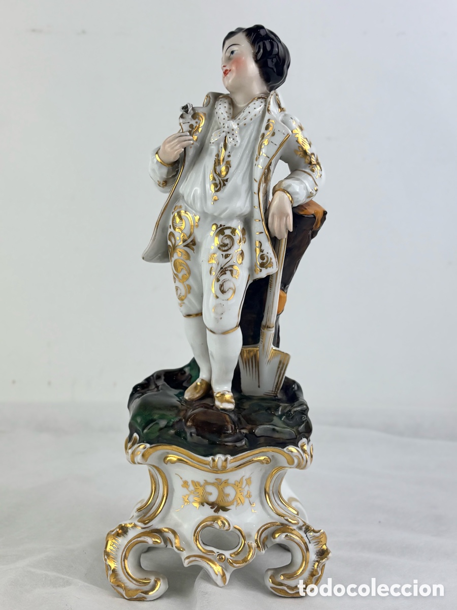 Oggetti Antichi: FIGURA DE PORCELANA ISABELINA - CHICO CON PALA - SIGLO XIX