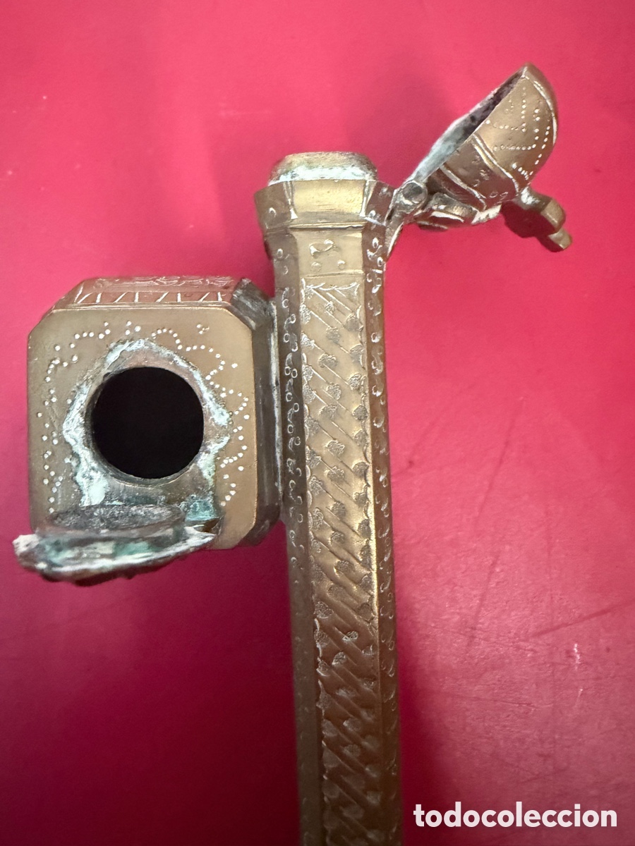 Antig&uuml;edades: Tintero antiguo bronce/lat&oacute;n grabado - Foto 2