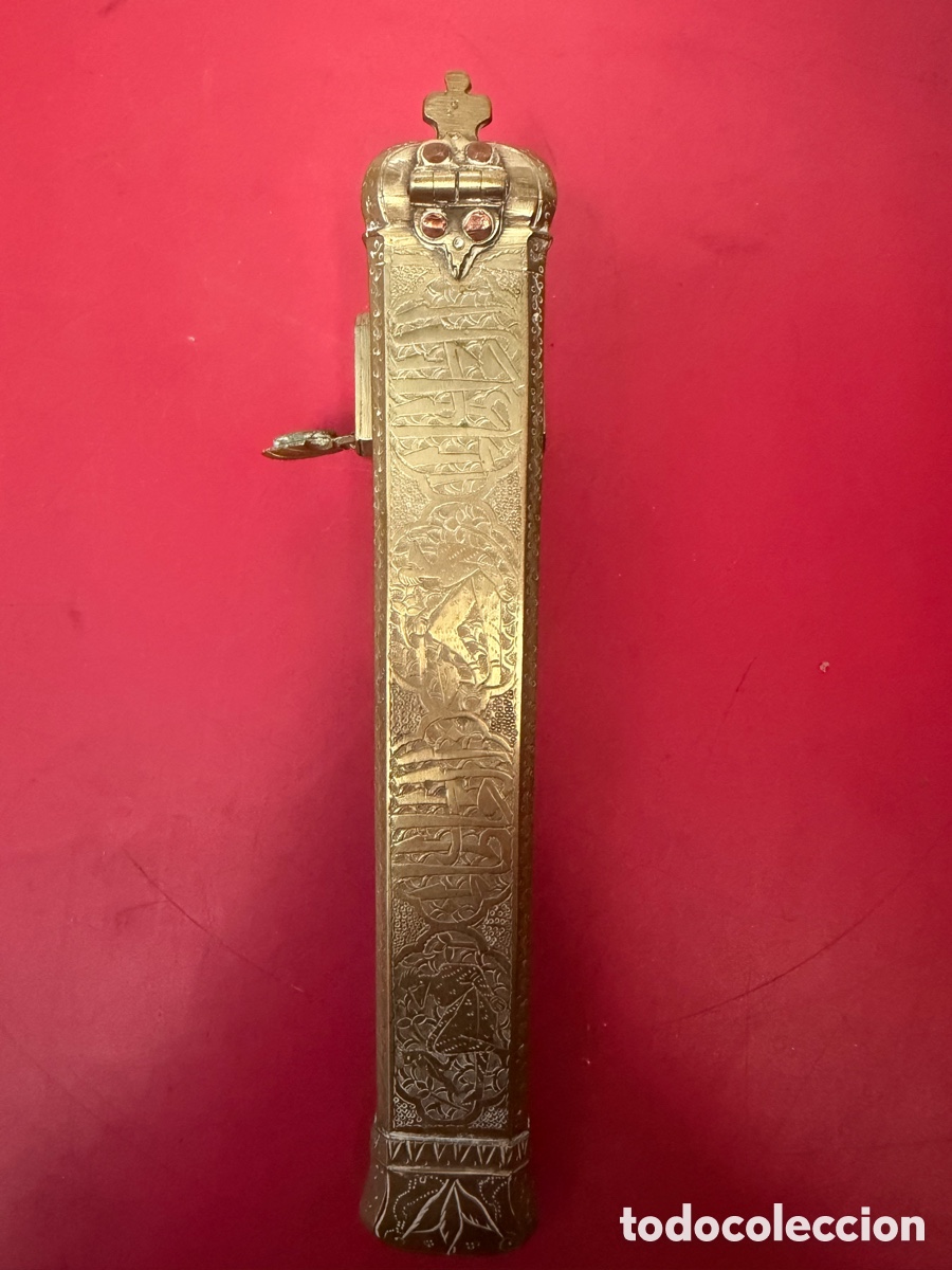 Antig&uuml;edades: Tintero antiguo bronce/lat&oacute;n grabado - Foto 4