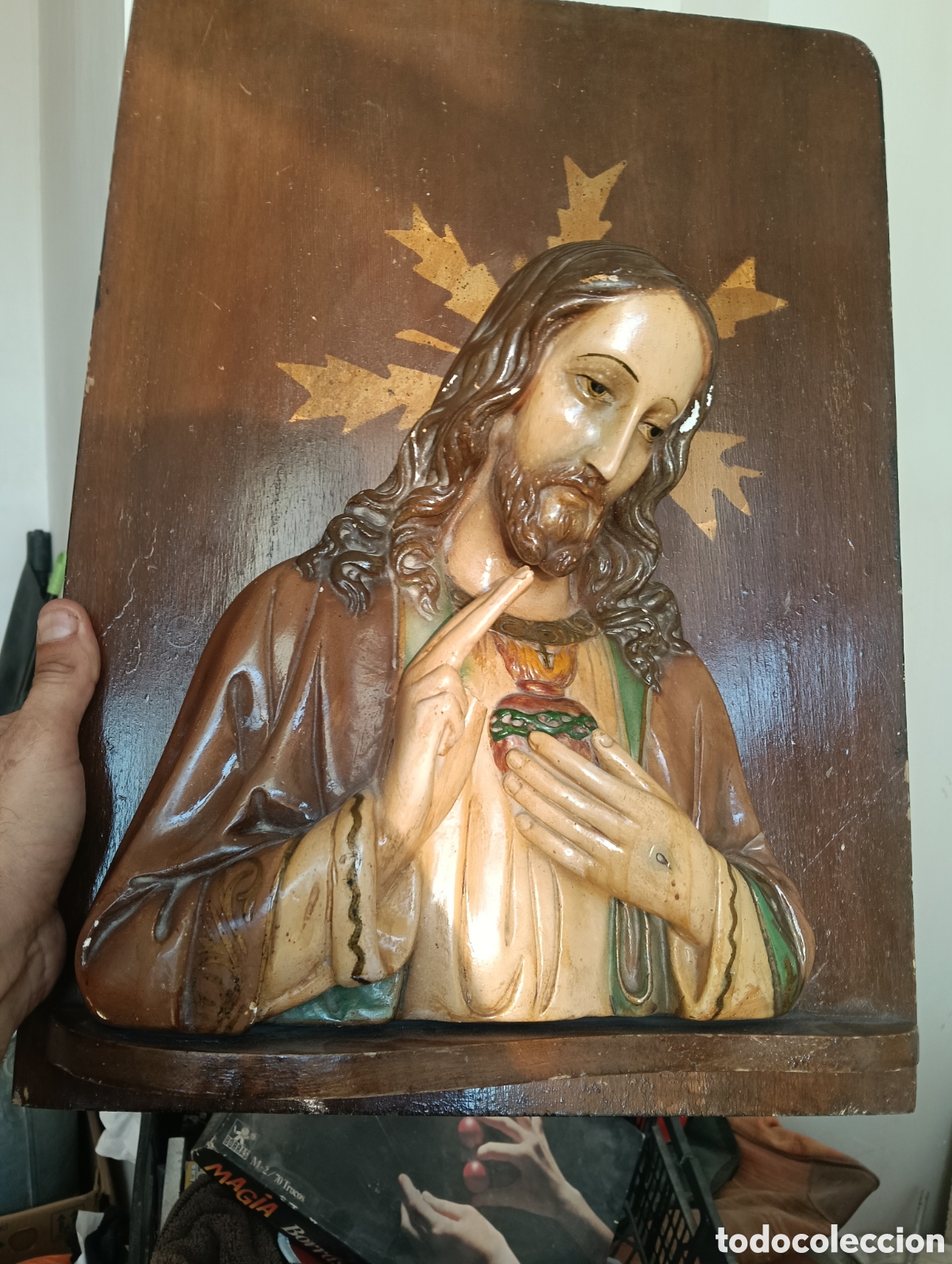 Antiquit&auml;ten: Talla religiosa en tabl&oacute;n de madera