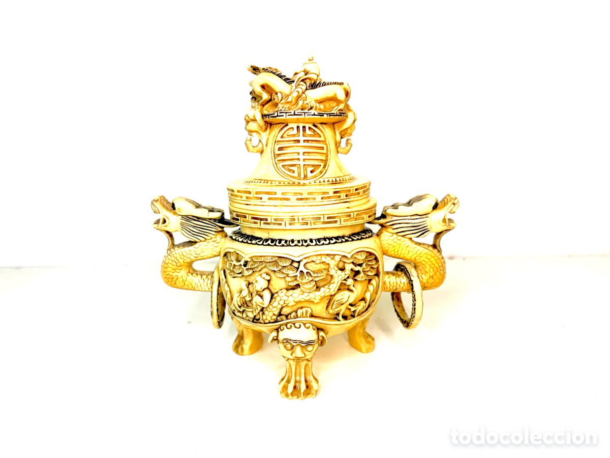 Antiques: Potiche Foo Dragoon en hueso tallado China 1950&rsquo;s