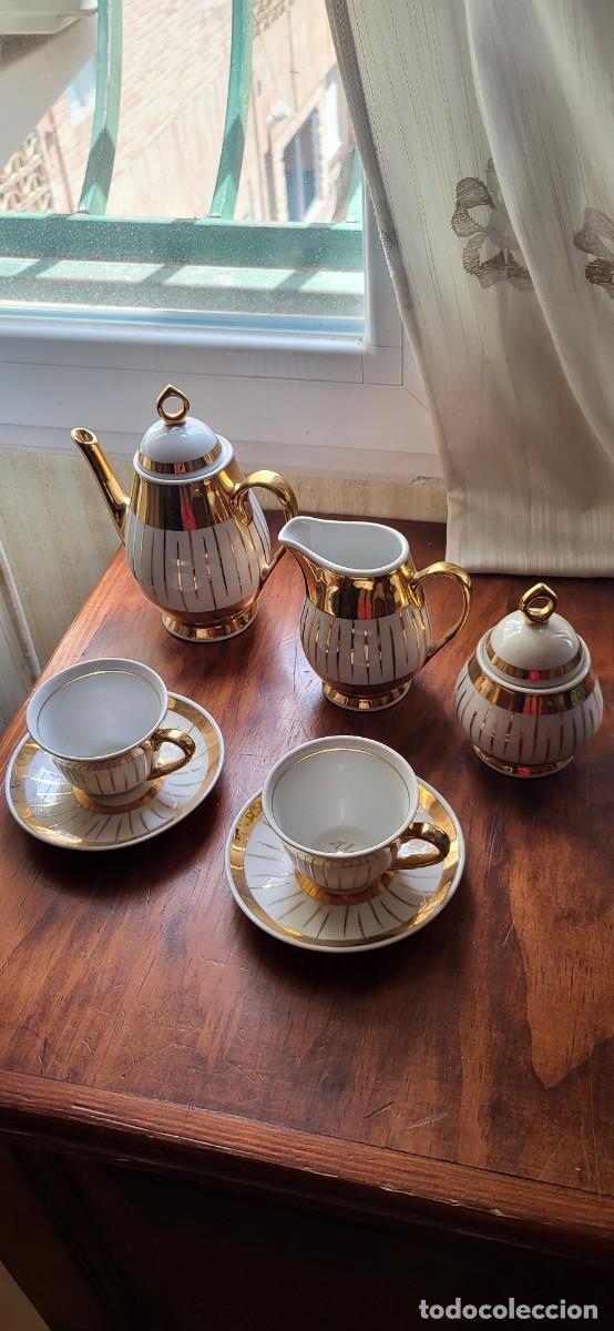 Antig&uuml;edades: Servicio Caf&eacute; &rdquo;T&uacute; y yo&rdquo; Vintage Porcelana + Ba&ntilde;o Oro | A&ntilde;os 70 | Mid - Century Glam