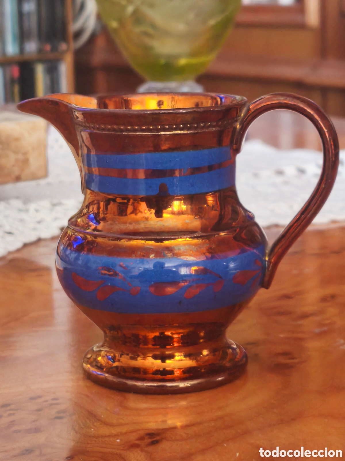 Antig&uuml;edades: Jarra antigua loza inglesa de reflejos de cobre (Copper Lustreware) &ndash; Siglo XIX